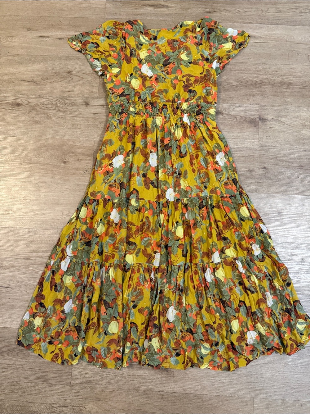 Anthropologie Floral Autumn Yellow Printed Tiered Maxi Dress Size XL - Picture 6 of 6